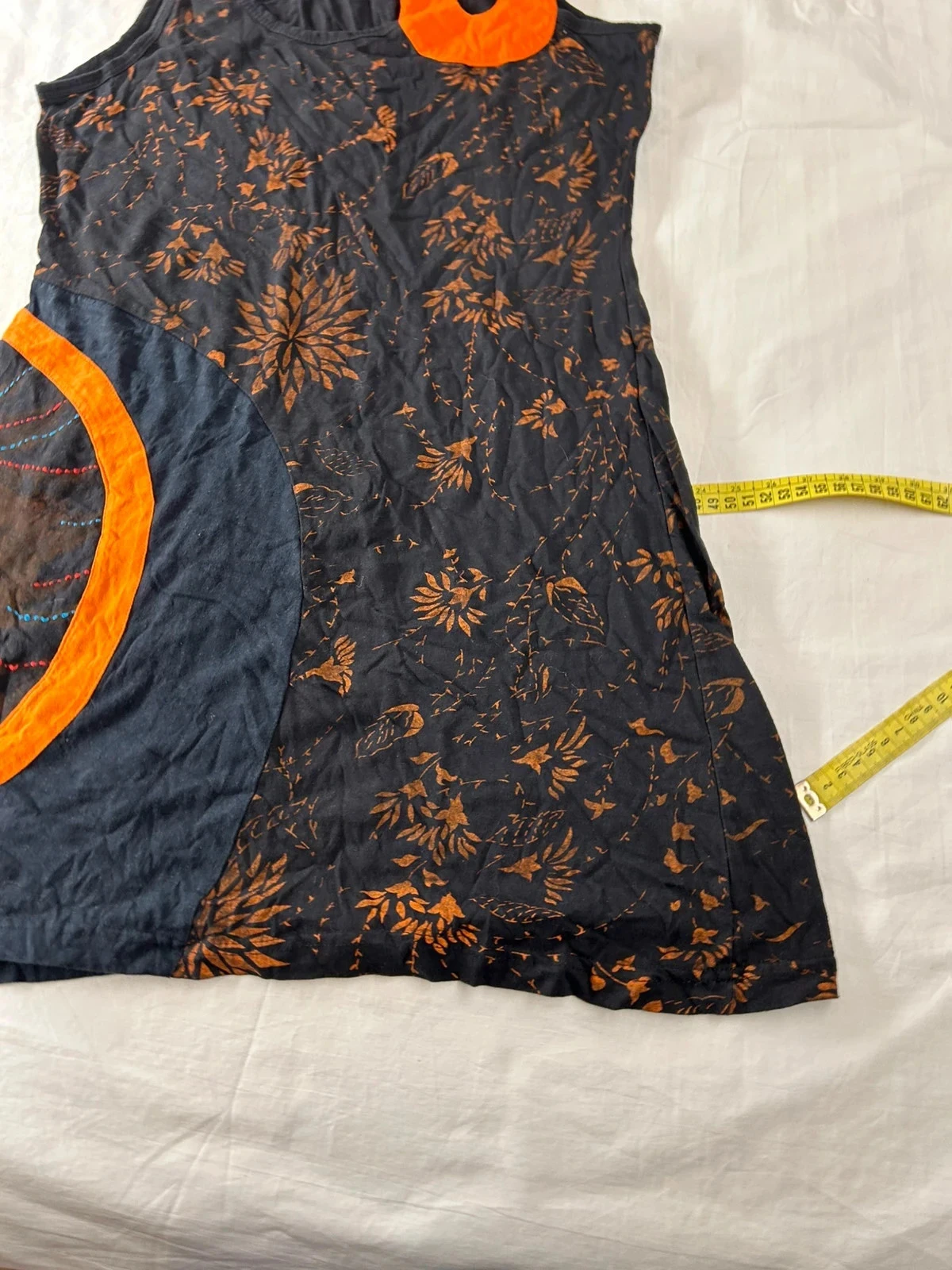 Vintage black and orange patterned dress size s/m made in Nepal 100% Cotton – photo 4